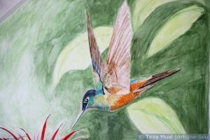 Muurschildering Bloemen en Kolibrie